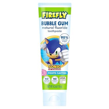 FIREFLY Firefly Kids AntiCavity Natural Fluoride Toothpaste Sonic the Hedgehog Bubble Gum Flavor ADA Accepted 42 OZ