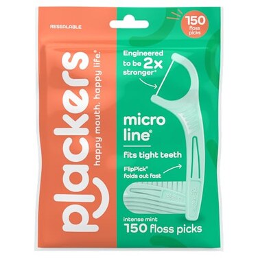 Plackers Micro Line Floss Picks Intense Mint Floss Fiber Made Without PTFE 150 Count