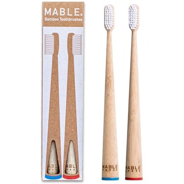 MABLE Bamboo Toothbrush for Adults Soft Bristle Compostable Wooden Toothbrushes Available in 2 Pack Soft Bristles Pack of 2
