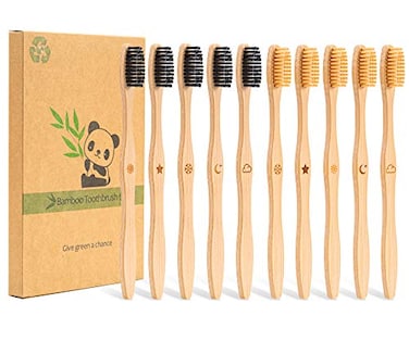 Goaycer Bamboo Toothbrush Medium Bristle 10Pcs Biodegradable Bulk Wooden Toothbrushes