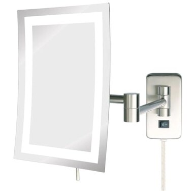 JERDON Rectangular 65Inch x 9Inch Wall Mount Mirror Makeup Mirror with 5X Magnification and 155Inch Wall Extension Nickel Finish Model JRT710NL