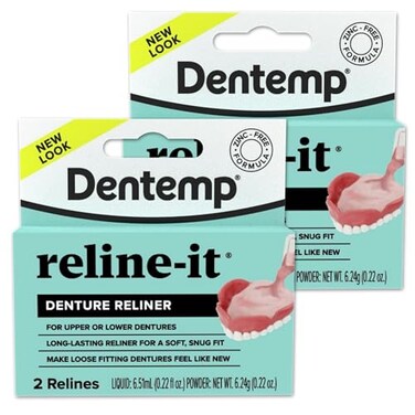 Dentemp Denture Reline Kit Advanced Formula Reline It Denture Reliner Pack of 2 Denture Kit to Refit and Tighten Dentures for Both Upper Lower Denture Packaging May Vary