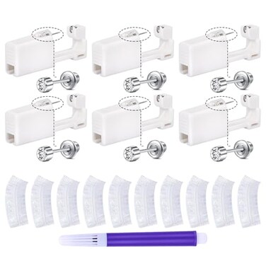 QWALIT 3 Pairs Ear Piercing Kit Silver Ear Piercing Gun Kit Disposable Self Piercing Earrings at Home Earring Gun Piercing kits with Earring Studs Small Ball