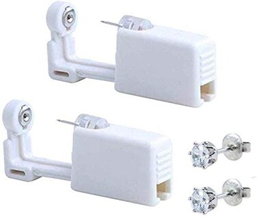 XUKEKOY 2 Pack Self Ear Piercing Gun Earring Disposable Piercing Kit No Pain Easy Use Ear Piercing Gun Kit Tool with Stud White