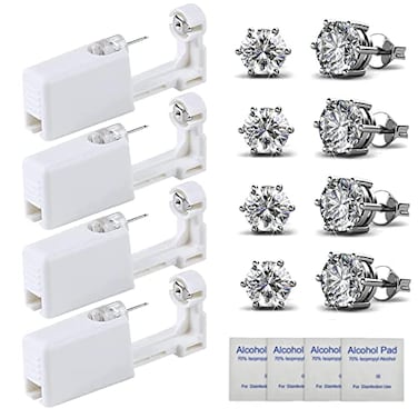 HYJLPAF Ear Piercing Kit 4 Pack Disposable Self Piercing Gun with 5mm Silver Earring Studs
