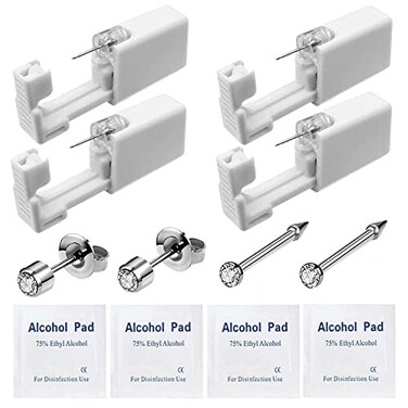 HELLWANG 2 Pack Nose Piercing 2 Pack Ear Piercing Kit Simple and Safe to Use Great for Beginners Silver