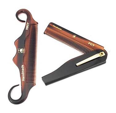 G.B.S GENTS Handmade Portable Mustache Beard Comb Set 2 Pocket Sized Foldable Fine Tooth Grooming Combs