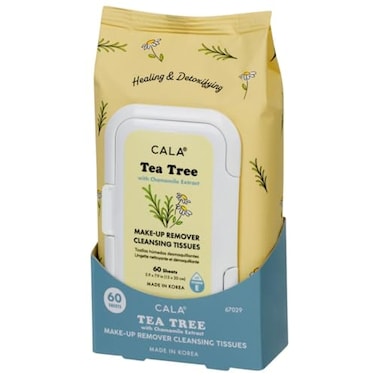 Cala CALA Tea Tree Makeup Remover Cleansing Tissues Gentle Face Wipes Remove Makeup Waterproof Eye Makeup Without Irritation Deep Clean Refresh SulfateParabenPhthalateFree 60 Sheets