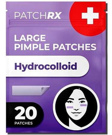 PatchRx Large Pimple Patches for Face 20 Pack Hydrocolloid Acne Patch Hydrocolloid Bandages Big Pimple Patches Large Acne Patch