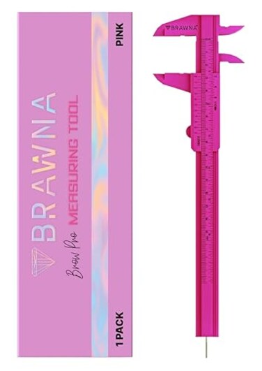 BRAWNA 1 Pc Brow Pro Measuring Tool Double Scale Eyebrow Ruler for Microblading Eyebrow Mapping Caliper Vernier PMU Supplies Eyebrow Calipers Ruler Plastic Pink