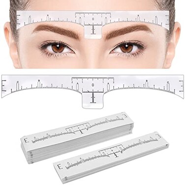 KINGMAS 100 Pack Eyebrow Ruler Disposable Brow Ruler Microblading Adhesive Eyebrow Sticker Stencil Guide Measuring Tool