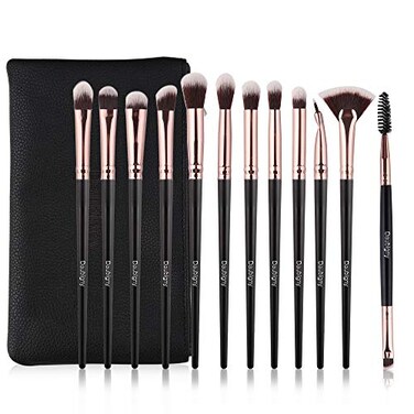 Daubigny Eye Makeup Brushes 12 PCS Professional Eye shadow Concealer Eyebrow Foundation Powder Liquid Cream Blending Brushes Set With Carrying Bag Black