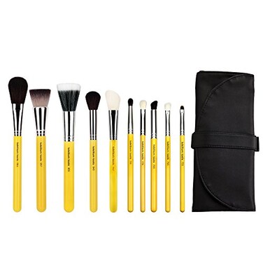 BDELLIUM TOOLS Bdellium Tools Studio Mineral 10pc Brush Set with Rollup Pouch Designed for Use with Mineral Makeup Yellow 1pc