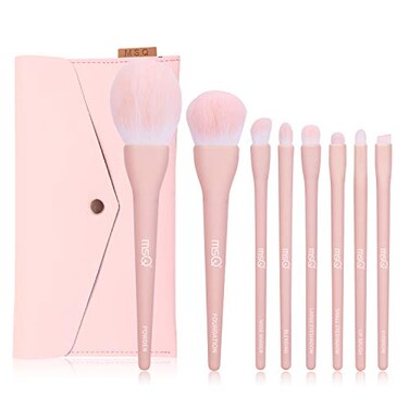 MSQ Make Up Brushes 8Pcs Makeup Brush Set Foundation Brush Blending Brush Eyeshadow Brushes Eye Brushes Set with Bag Pink