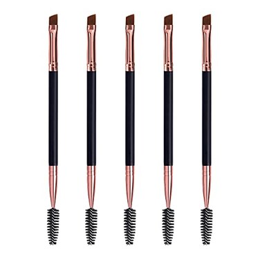 DELAYNOMORE77 Duo Eyebrow Brush Spoolie Brush and Angled Brow Brush Eyelash Brush for Eye Makeup 5pcs Black