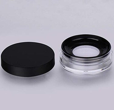 AKOAK Capacity 10 ml033 oz No Leaks Empty Reusable Plastic Loose Powder Compact Container DIY Makeup Powder Case with Sponge Powder PuffElasticated Net Sifter and Black Threaded Screw Lid