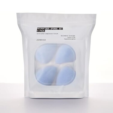 JUNO & JUNO Co Microfiber Makeup Sponge Set 4Pack Dual Layer Technology and Airbrushed Complexion Finish Makeup Blender for Foundation Powder and Cream