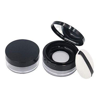 Art&Beauty ArtBeautyCapacity 20 ml067 oz Empty Reusable Plastic Loose Powder Compact Container DIY Makeup Powder Case with Sponge Powder PuffMirror and Elasticated Net Sifter Black