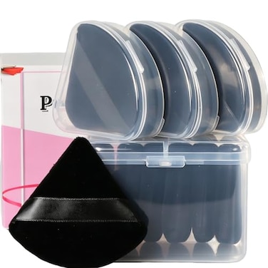 Ocim 10Pcs Triangle Powder Puffs for Face PowderSoft Velour Triangular Beauty PuffMakeup PressedBaking Setting Powder Sponge Applicator Pads with CaseBlack
