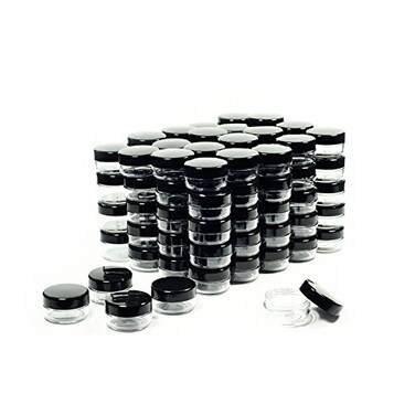 ZEJIA 10 Gram Sample Containers 100 Count Cosmetic Containers with Lids Refillable Empty Sample Jars Small Plastic Containers with Lids Black
