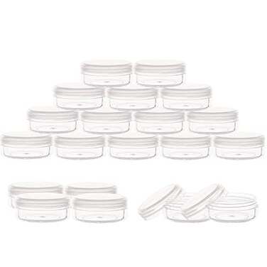 ZEJIA 10 Gram Sample Containers 20 Count Cosmetic Containers with Lids Refillable Empty Sample Jars Small Plastic Containers with Lids Clear