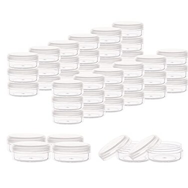 ZEJIA 10 Gram Sample Containers 40 Count Cosmetic Containers with Lids Refillable Empty Sample Jars Small Plastic Containers with Lids Clear