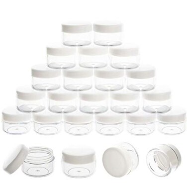 ZEJIA 5 Gram Sample Containers with Lids Mini Makeup Containers Empty Plastic Travel Cosmetic Containers with Labels25 Count White Lid