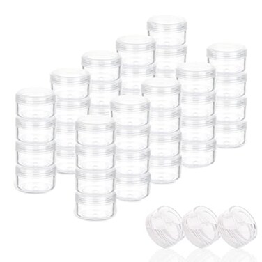 ZEJIA 5 Gram Sample Containers with Lids Mini Makeup Containers Empty Plastic Travel Cosmetic Containers with Labels200 Count Clear Lid