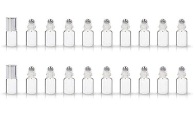 ZbFwmx 20 Pack Set 2ML58 Dram Mini Sample Roll Glass Bottles for Essential Oils Roller Refillable Perfume Roll Bottle 2ML Pure Sliver