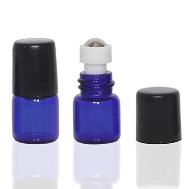 ZbFwmx 20 Pack Set 1ML Mini Sample Roll Glass Bottles for Essential Oils Roller Refillable Perfume Roll Bottle 1ML Blue