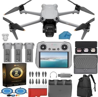 DJI Air 3S Drone Fly More Combo with RC 2 Screen Remote Drone with 4K HDR 46Min Max Flight Time 48MP Bundle with 128 GB Micro SD Card 30 USB Card Reader Landing Pad Waterproof Backpack