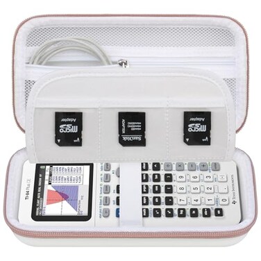 Elonbo Carrying Case for Texas Instruments TI84 EvoTI84 Plus CE Evo Graphing Calculator Extra Mesh Pocket Fits Charging Cable Charger Manual White