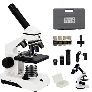 Wevision M2 Dual Power Supply Compound Monocular Microscope 40X2000X for Adults Students AllMetal STEM Lab Kit with Glass Optics Dual LED Slides Carry Case