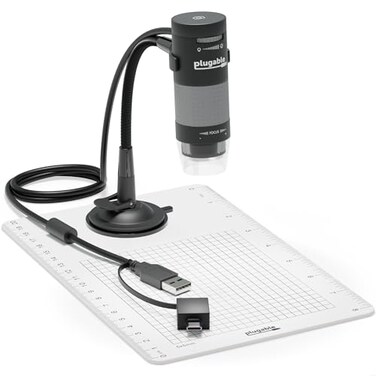 Plugable USB Digital Microscope 250x 2MP Micro Camera with Flexible Arm Stand Handheld USB USBC Microscope Windows Mac ChromeOS Linux Android iPad Compatible