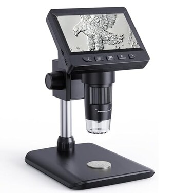 AOPICK Digital Microscope Coin Microscope with Light Adjustable Brightness 43 HD LCD Screen 1000X Zoom PC View Compatible with MacOS Windows Black