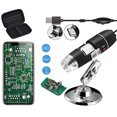 Jiusion Original 401000X USB Microscope with Portable Carrying Case Digital Magnification Endoscope Camera 8 LEDs Metal Base for Android Phone and Tablet Windows Mac Linux Chrome