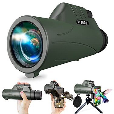 PYTHON OPTIC Python 10x42 mm Explorer Monocular Telescope with Smartphone Adapter Tripod High Powered Monocular Telescope Army Green