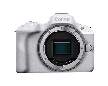 Canon EOS R50 Mirrorless Vlogging Camera Body OnlyWhite RF Mount 242 MP 4K Video DIGIC X Image Processor Subject Detection Tracking Compact Smartphone Connection Content Creator