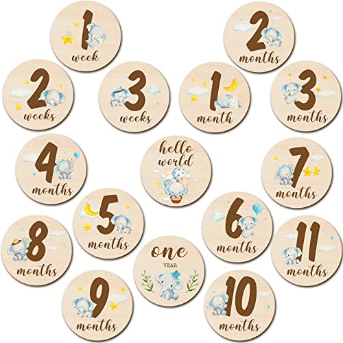 Tiamon Tiamon 16 Pieces Wooden Baby Monthly Milestone Cards
