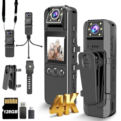 ksadbossbo Ksadbossbo Body Camera With Audio And Video Recording Ultra 4k Body Cam With 180 Rotating L 128GB