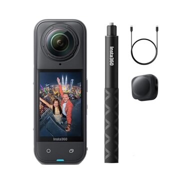 Insta360 X5 GetSet Bundle Waterproof 8K 360 Action Camera Leading Low Light Invisible Selfie Stick Effect Rugged and Replaceable Lens 3Hour Battery Builtin Wind Guard Stabilization