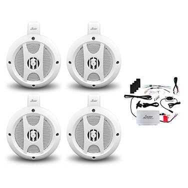 Lanzar 4 Channel Quad Waterproof 4 UTVATVSnowmobileMarine Amplified Speaker System with Bluetooth Audio Interface
