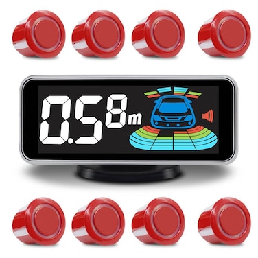 ELSNU Car Parking Sensors Kit Reverse Parktronic System Auto Electronics Vehicle Backup Assistant Reverse 8 Sensor Red