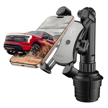 ToughTested Boom Cup Holder Phone Holder for Car Adjustable Cell Phone Mount No Vibration Heavy Duty Bendable Boom Arm Expandable Grip 360 Rotation with Quick Release Button Case Friendly Design