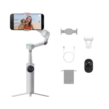 Insta360 Flow 2 Pro Vlog Bundle Grey Foldable AI Phone Gimbal Track in 200 Apps with Apple DockKit 360 Pan Tracking Builtin TripodSelfie Stick Remote Control SpotlightBackpack Mount