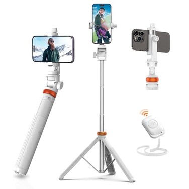 eucos EUCOS 62 Tripod for iPhone Sturdy Selfie Stick Tripod with Remote Lightweight Phone Stand Solidest Portable Cell Phone Tripod Compatible iPhone Pro MaxAndroid White