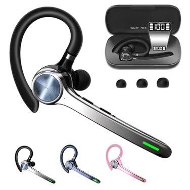 HEIBAS Bluetooth Headset Wireless Bluetooth Earpiece with 500mAh Charging Case 72 Hours Talking Time Builtin Microphone for iOS Android Cell Phone V51 HandFree Headphones for Trucker Office