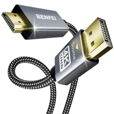 BENFEI 4K DisplayPort to HDMI 6 Feet CableAluminum Shell Nylon Braided UniDirectional DP 12 Computer to HDMI 14 Screen Cable Compatible with HP ThinkPad AMD NVIDIA Desktop and More