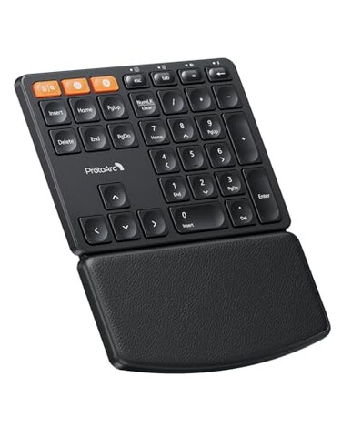 ProtoArc Wireless Number Pad EK04 N Ergonomic Numeric Keypad with Wrist Rest Bluetooth and USB Rechargeable for Windows PCLaptop Mac OS