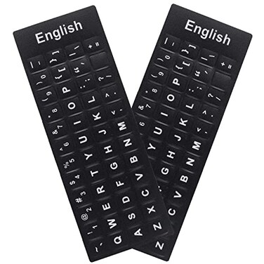 MUBUY-GOL 2 Pack English Keyboard Stickers Black Background with White Lettering for Computer Laptop Notebook Desktop Replacement Computer Keyboard Stickers English